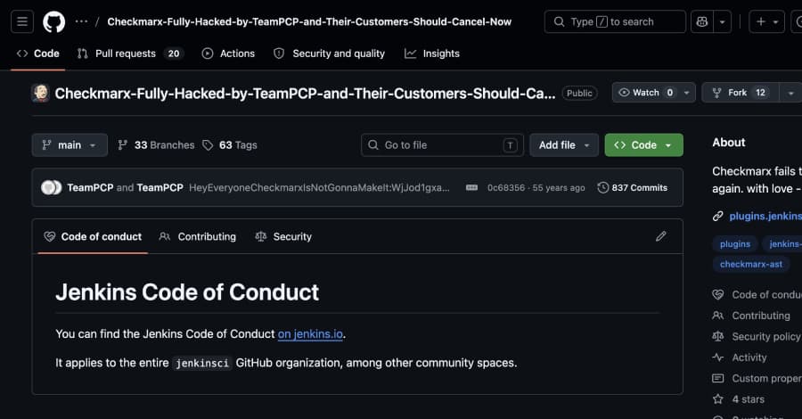 TeamPCP tấn công chuỗi cung ứng Checkmarx: Plugin Jenkins AST bị nhiễm độc